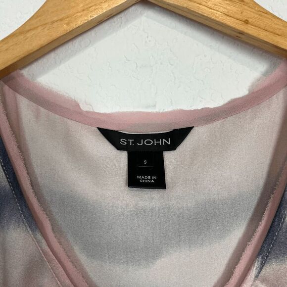 St. John Watercolor Silk Striped Sleeveless Pleated Blouse Women's Size Small - Picture 6 of 6